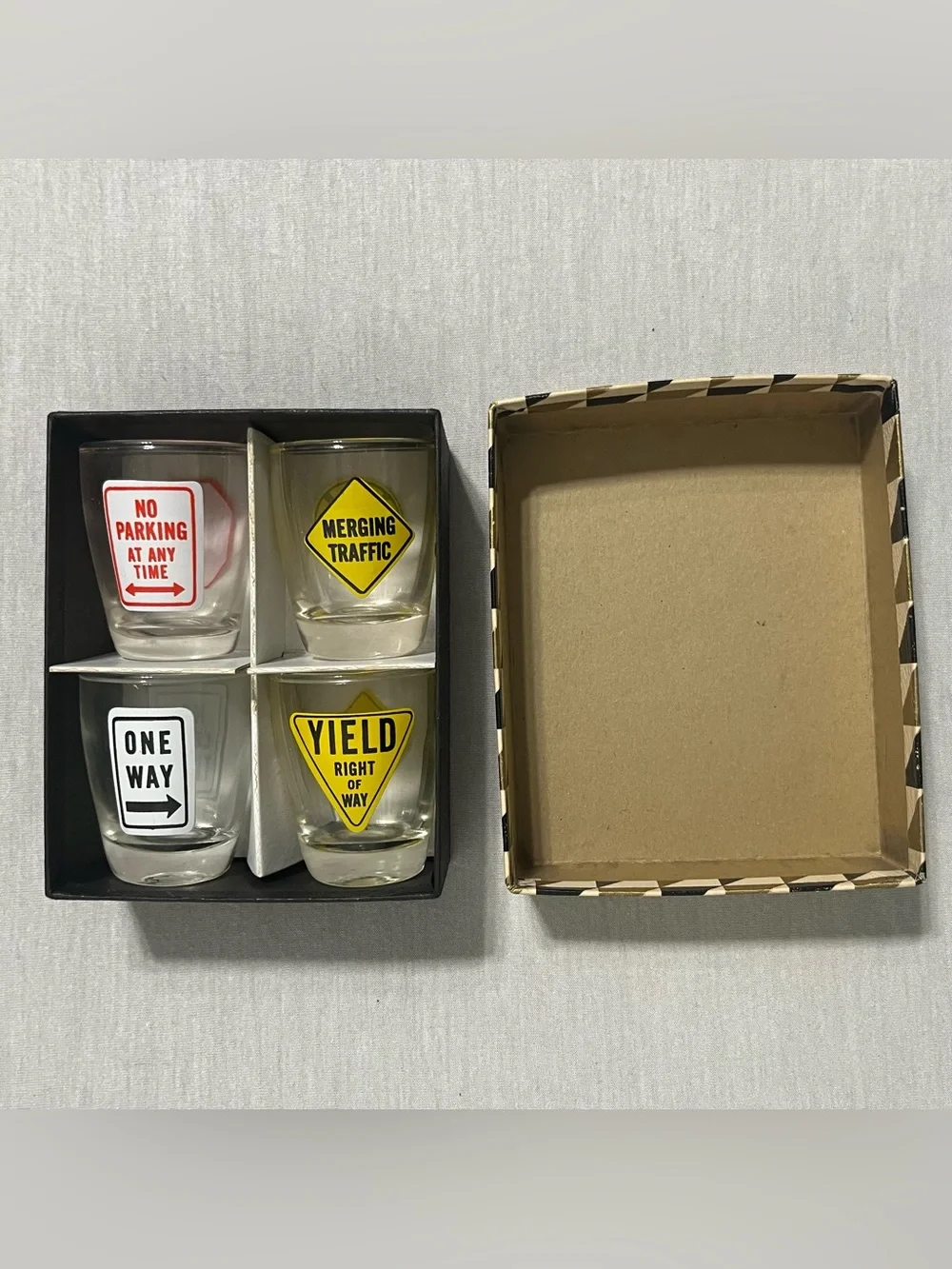 Anchor Hocking Traffic Street Signs Shot Glasses Set of 4 in Original Box